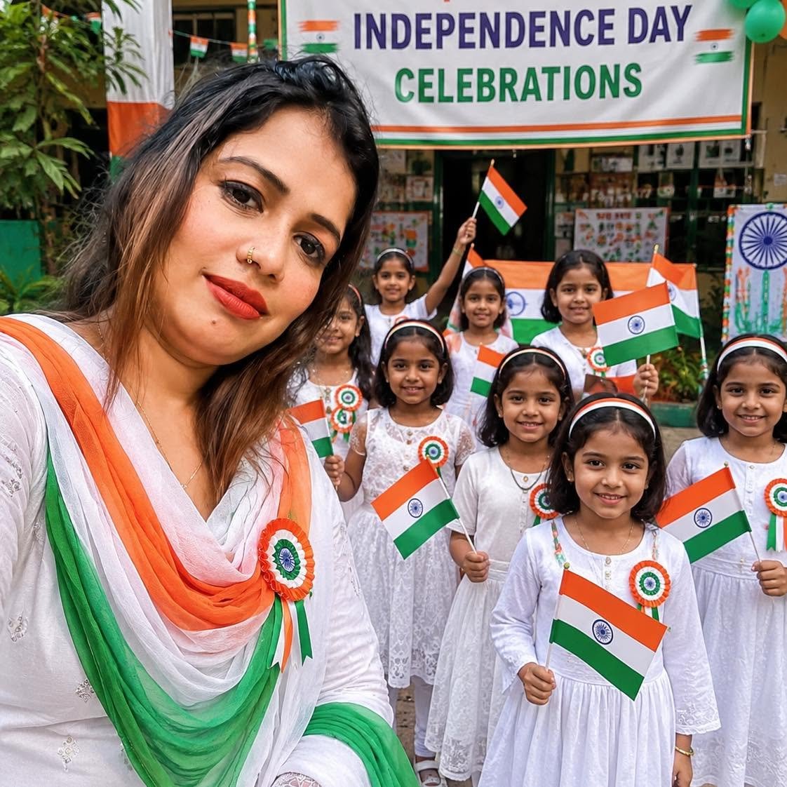 Moon Star Academy Independence Day Celebration with Teacher