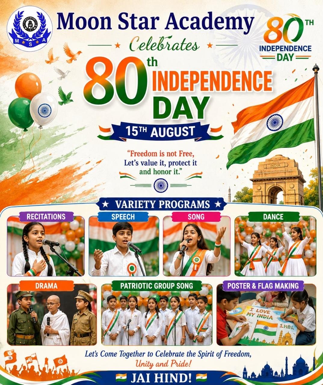 Moon Star Academy 80th Independence Day Celebration Banner